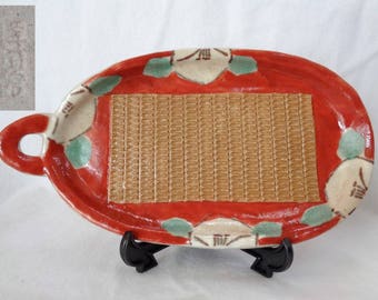 VJ95 : Rare Vintage Japanese Handmade artistic Pottery ceramic ginger grater ,cooking Tools