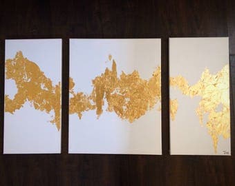 ORIGINAL canvas painting gold leaf white modern art