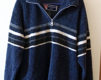 Blue striped sweatshirt, super cozy, half zip, oversized,