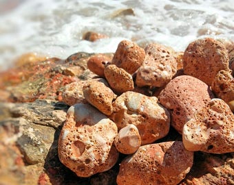 Lot of pieces of rocks porous color ochre