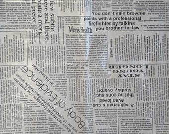 Vintage black "JOURNAL" pattern linen fabric