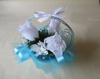 Table centerpiece, wedding, turquoise blue and white
