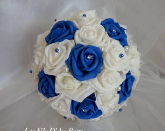 CAPUCCINE blue wedding bouquet & King with feathers