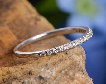 White Gold Wedding Band Women Diamond Pave Eternity Band