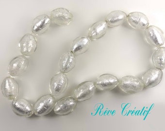 10pcs Perles Olives Perles Ovales 20mm x 15mm Perles en Verre Transparent et Feuille d'Argent