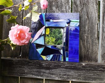 Sky Blue and Sunset Pink Handcrafted Mosaic Mirror