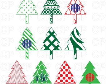 Christmas Tree SVG Cut Files,Christmas Tree Clipart,Christmas Tree Monogram Frames Cut Files for Cricut, Silhouette Studio_Digital Download