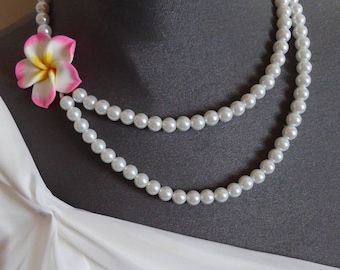 Necklace cream silver Orchid "Bora Bora"