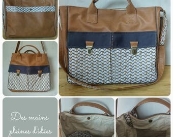 Sac cartable rétro et chic camel et bleu ardoise