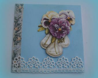 60 - purple and yellow pansies vase 3D greeting card
