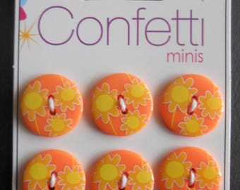 6 buttons CONFETTI ref 7009 -, yellow flowers on orange background