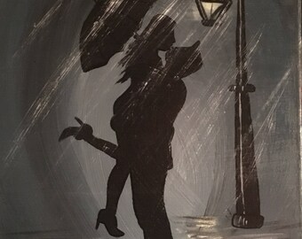 Rain Romance Art Print lovers in rain loving couple walking