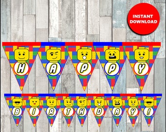 80% OFF Printable Building Blocks Lego Banner instant download, Lego Birthday Banner, Printable Lego Triangle Banner
