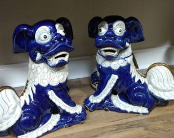 Large Blue Foo Dogs