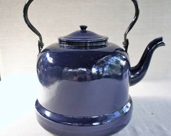 Large Enamel Kettle Blue/Blue enamel teapot/Vintage 60s/ Tea maker USSR/Cobalt Blue Enamel/Retro Kitchen Decor/Camping kettle