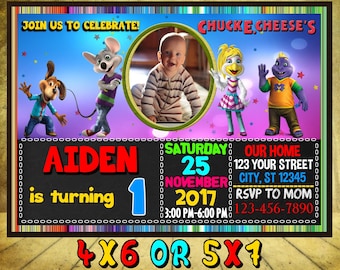 Chuck E Cheese Birthday Invitation, Chuck E Cheese Invitation, Chuck E Cheese Invite, Chuck E Cheese, Chuck E. Cheese Themed Invitation