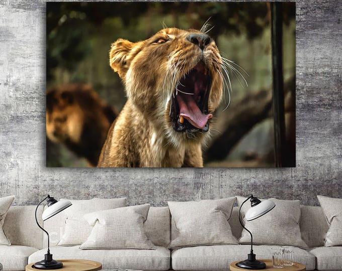 lioness art, animal, canvas, Interior decor, dangerous, room design, print poster, art picture, gift