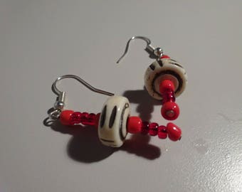 Red Hawaiian Beaded Earrings