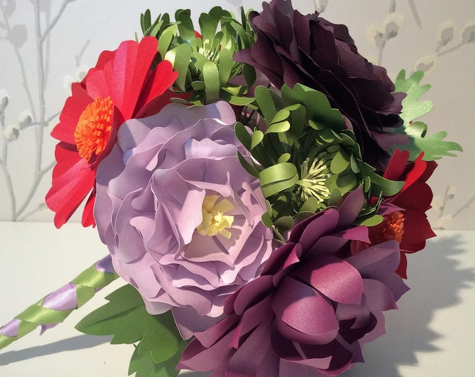 Purple, Red and Green Paper Posy/Bouquet