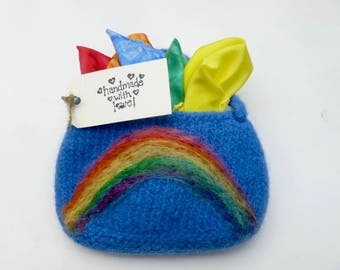 Play silks fairy silks felted pouch set Waldorf inspired Rainbow silks ready to ship