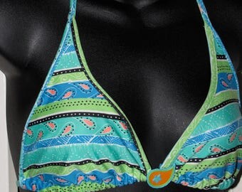 Brand new never worn delicious green blue pink white vintage 90s Paisley string bikini size Large L
