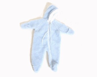 Vintage 1980s Fuzzy Baby Blue and White Cuddle Time Baby Onesie