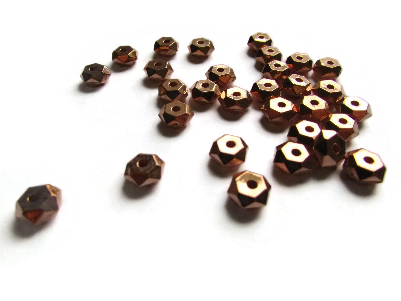 30 8mm Vintage Red Copper Beads Faceted Rondelle Beads Copper Plated