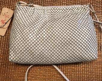 Vintage old new stock never used Whiting & Davis off white mesh shoulder handbag original tags
