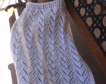 Hand knitted white baby blanket, white chevron baby blanket, zig zag, christening blanket, crib, car seat, baby shower, unisex baby blanket