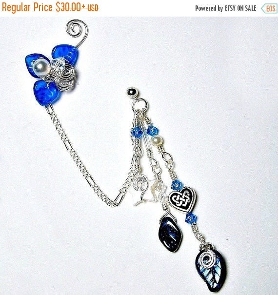 ON SALE Scottish Blue Celtic Bajoran Chain Ear Cuff Earring