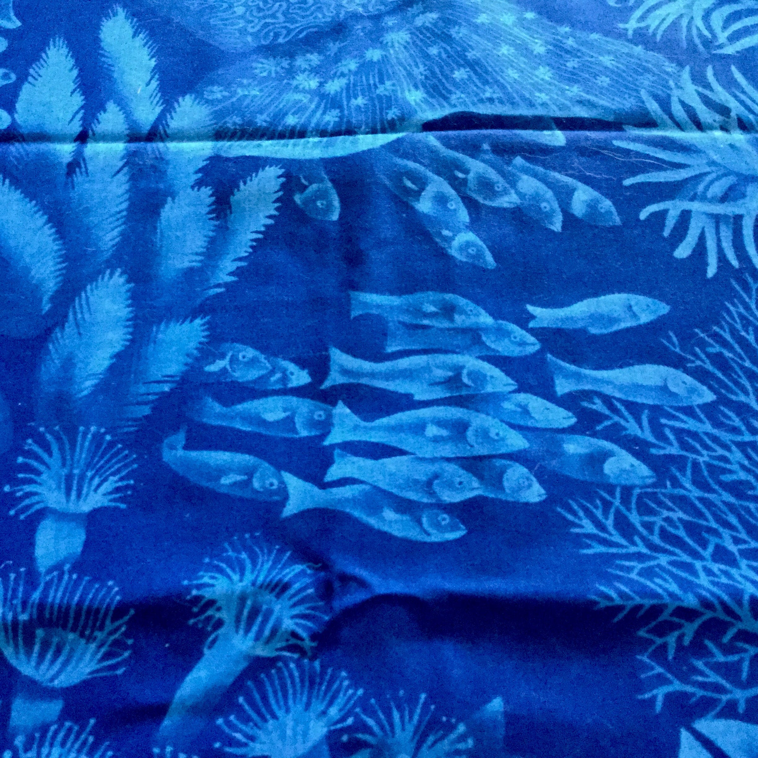 Blue Cotton Underwater Sea Life Fish print fabric 3 yards by