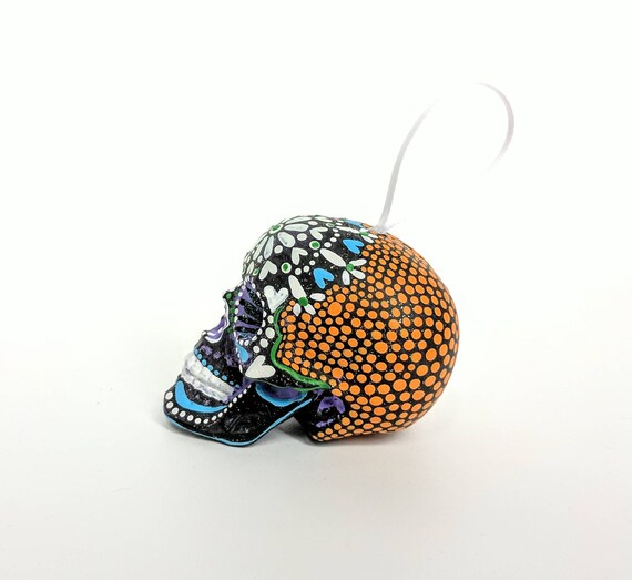 Skull ornament hand painted shatterproof Ornament sugar skull day of the dead