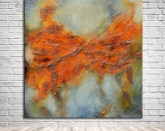 Orange abstract painting Original by Andrada, Abstract ready to hang, large square painting, unique painting on canvas, lobby office art