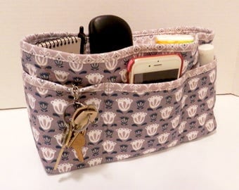 Purse Organizer Insert with Enclosed Bottom Solid Gray
