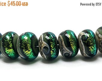 ON SALE 30% off Seven Olivine Rondelle Beads 10506401 - Handmade Glass Lampwork Beads