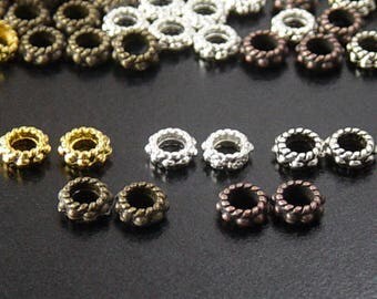Bead Spacer 140 CHOICE Shiny Silver, Shiny Gold, Antique Silver, Antique Copper, Bronze Daisy Flower Mix 6mm x 3mm Hole 3mm NF (1035spa06s1)