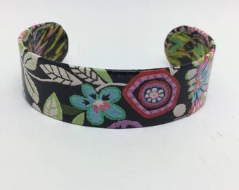 Flower Bracelet Colorful Flower Cuff Decoupage Bracelet Decoupage Cuff Bracelet