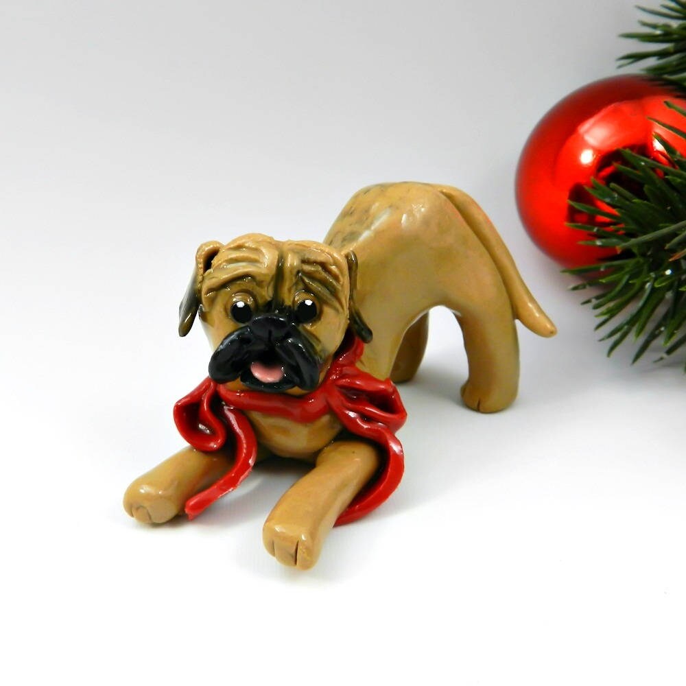 Bullmastiff English Mastiff Christmas Ornament Figurine Red