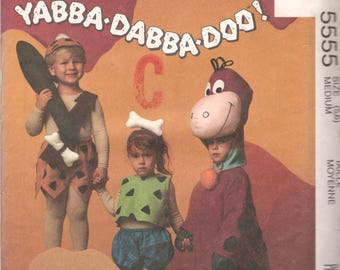 McCalls 5555 P204 Boys Girls Flintstones Costume Pattern Bam Bam Pebbles Dino Toddlers Sewing Pattern Size Medium Breast Chest 24 25 UNCUT