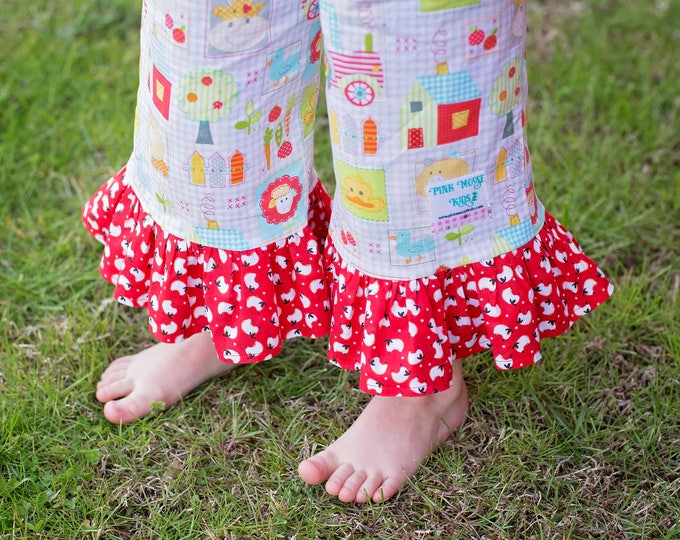 Barnyard Birthday Outfit - Farm Birthday Party - Girls Ruffle Pants - Toddler Girl Outfit - Baby Girl Outfit - Sizes 3 months to 8 years