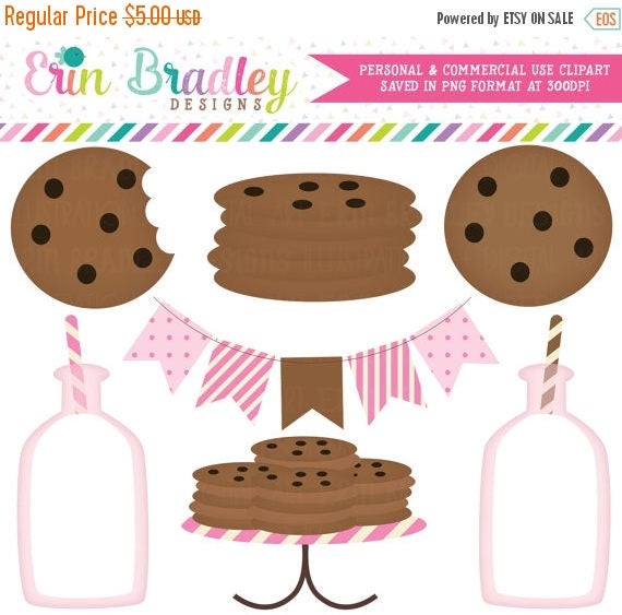 80% OFF SALE Pink Milk and Cookies Clip Art Commercial Use Clipart Graphics Il_570xn