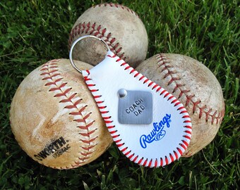 Personalized baseball Keychain, Repurposed LEATHER baseball , Gift for baseball softball coach, Gift for dad, Gift for Grandpa, Fathers day
