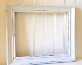 Thick White Wood Picture Frame 8 x 10 inch Wall Hanging Shabby Chic Farmhouse Style