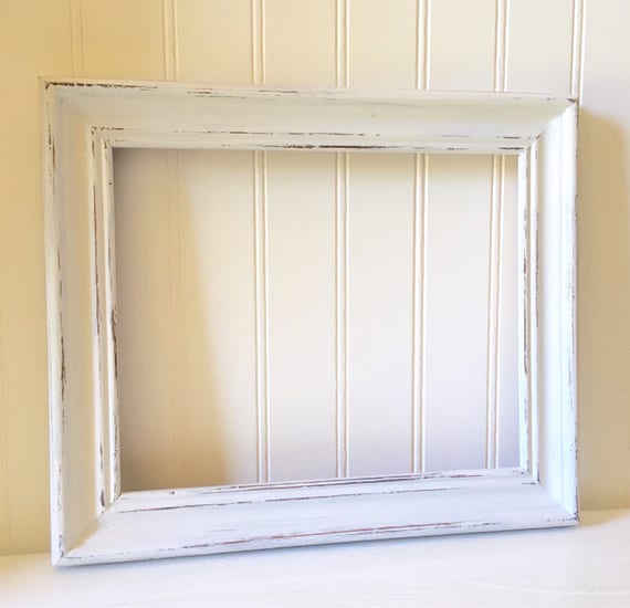 Thick White Wood Picture Frame 8 x 10 inch Wall Hanging Shabby