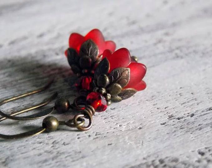 Red Flower Earrings Simple Dangle Tiny Red Tulip Flower Earrings Boho Earrings Small Earrings Jewelry