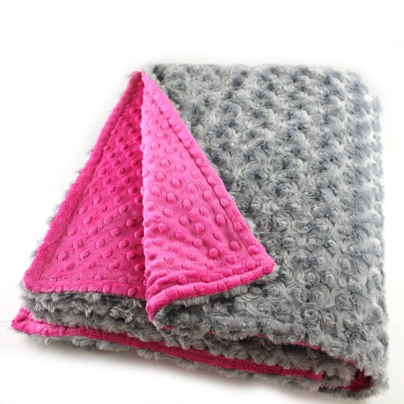 Minky Adult Blanket, Personalized Blanket - Silver Rose & Fuchsia Pink Throw Twin Size // Gray Blanket // Soft Blanket // Name Blanket