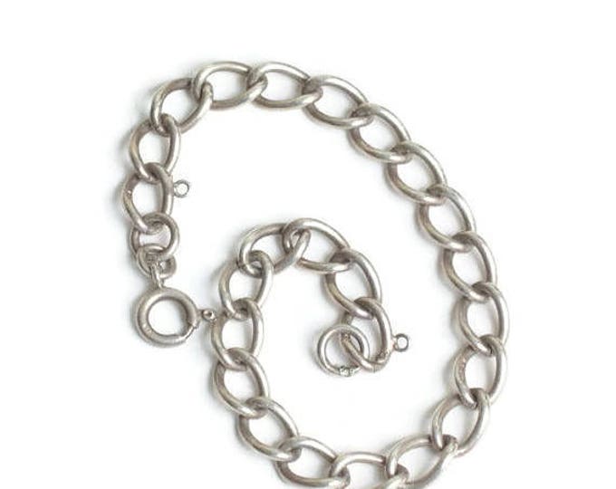 Sterling Silver Starter Charm Bracelet Smooth Curb Chain Links 8 Inch