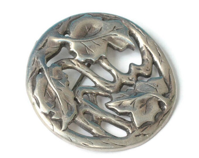 Leaves and Vines Sterling Silver Brooch Pendant Woodland Arts and Crafts Theme Vintage