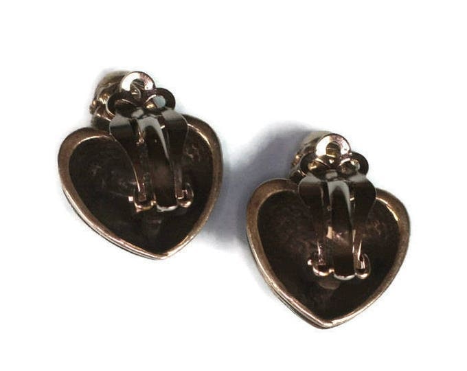 Chunky Heart Earrings Sterling Silver Dimensional Clip On Vintage