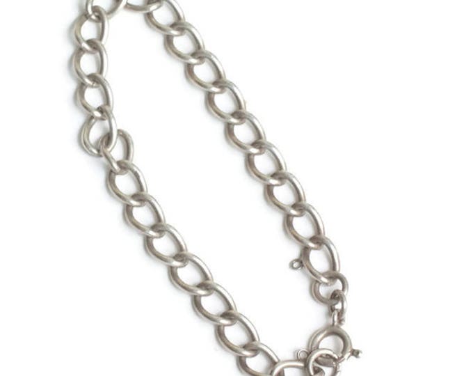 Sterling Silver Starter Charm Bracelet Smooth Curb Chain Links 8 Inch